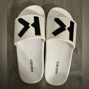 Kenzo Kids White Logo Sliders Sandals